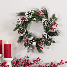 Load image into Gallery viewer, Snow Mixed Pine Berry Wreath 20"D
