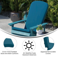 Load image into Gallery viewer, Set of 2 Adirondack Rocking Chairs in White with Teal Cushions, Porch, and Patio