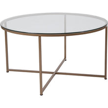 Load image into Gallery viewer, Coffee Table - Clear Glass Accent Table with Crisscross Brushed Gold Frame