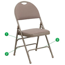 Load image into Gallery viewer, 4 Pk. Triple Braced Beige Fabric Metal Folding Chair with Easy-Carry Handle