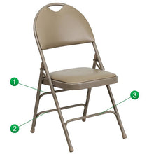 Load image into Gallery viewer, 4 Pk. Triple Braced Beige Vinyl Metal Folding Chair with Easy-Carry Handle