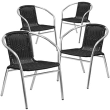 Load image into Gallery viewer, 4 Pk. Aluminum and Black Rattan Commercial Indoor-Outdoor Restaurant Stack Chair