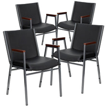 Load image into Gallery viewer, 4 Pk. 3'' Thickly Padded, Black Vinyl Upholstered Stack Chair with Arms