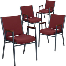 Load image into Gallery viewer, 4 Pk. 3'' Thickly Padded, Burgundy Patterned Upholstered Stack Chair with Arms