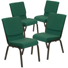Load image into Gallery viewer, 4 Pk. 18.5''W Green Patterned Fabric Stacking Church Chair - Gold Vein Frame