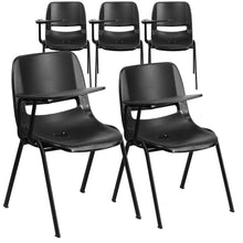 Load image into Gallery viewer, 5 Pk. Black Ergonomic Shell Chair with Right Handed Flip-Up Tablet Arm