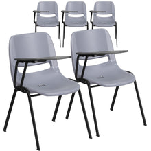 Load image into Gallery viewer, 5 Pk. Gray Ergonomic Shell Chair with Right Handed Flip-Up Tablet Arm