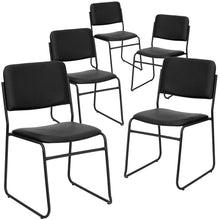 Load image into Gallery viewer, 5 Pk. 1000 lb. Capacity High Density Black Vinyl Stacking Chair with Sled Base