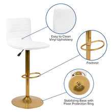 Load image into Gallery viewer, White Vinyl Adjustable Bar Stool, Counter Height Swivel Stool, Set of 2