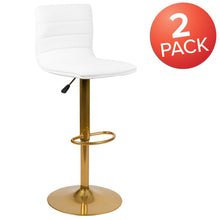 Load image into Gallery viewer, White Vinyl Adjustable Bar Stool, Counter Height Swivel Stool, Set of 2