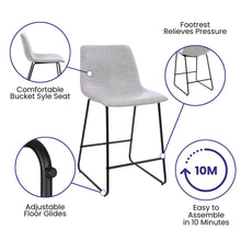 Load image into Gallery viewer, 24 inch LeatherSoft Counter Height Barstools in Light Gray, Set of 2