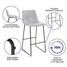 Load image into Gallery viewer, 30 inch LeatherSoft Bar Height Barstools in Light Gray, Set of 2