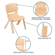 Load image into Gallery viewer, 2 Pack Natural Plastic Stackable School Chair with 10.5" Seat Height