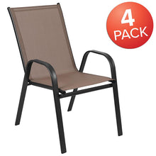 Load image into Gallery viewer, 4 Pack Brown Outdoor Stack Chair with Flex Comfort Material and Metal Frame