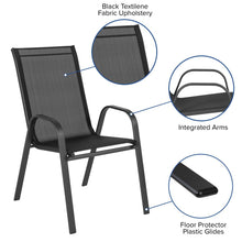 Load image into Gallery viewer, 4 Pack Black Outdoor Stack Chair with Flex Comfort Material and Metal Frame