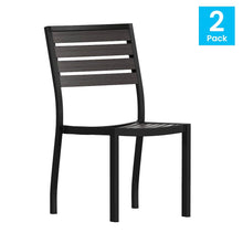 Load image into Gallery viewer, Outdoor Stackable Side Chair with Gray Wash Faux Teak Poly Slats, Set of 2