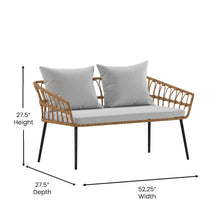 Load image into Gallery viewer, 4 Piece Rope Patio Conversation Set with Coffee Table and Gray Cushions, Natural