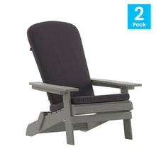 Load image into Gallery viewer, Set of 2Folding Adirondack Chairs in Gray with Gray Cushions, Porch, and Patio