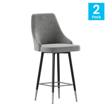 Load image into Gallery viewer, Set of 2 Counter Height Bar Stools with Solid Black Metal Frames, Gray