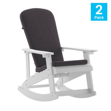 Load image into Gallery viewer, Set of 2 Adirondack Rocking Chairs in White with Gray Cushions, Porch, and Patio