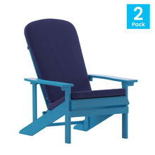 Load image into Gallery viewer, Set of 2 Adirondack Chairs in Blue with Blue Cushions for Deck, Porch, and Patio