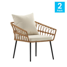 Load image into Gallery viewer, Set of 2 Boho Rope Rattan Wicker Patio Chairs with Cream Cushions, Natural