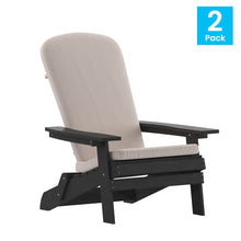 Load image into Gallery viewer, Set of 2Folding Adirondack Chairs in Black with Cream Cushions, Porch, and Patio