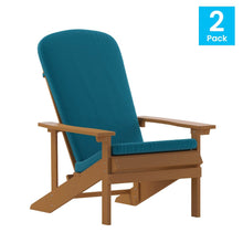 Load image into Gallery viewer, Set of 2 Adirondack Chairs in Teak with Teal Cushions for Deck, Porch, and Patio