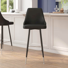 Load image into Gallery viewer, Set of 2 Bar Height Stools with Solid Black Metal Frames, Black