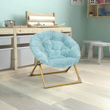 Load image into Gallery viewer, 23" Kids Cozy Mini Folding Saucer Chair, Moon Chair, Dusty Aqua/Soft Gold