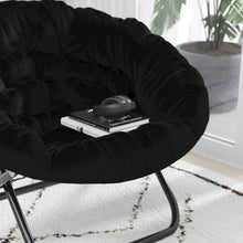 Load image into Gallery viewer, 38" Portable Faux Fur Folding Saucer Moon Chair, Black Faux Fur/Black Frame