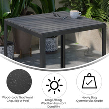 Load image into Gallery viewer, Black Steel Patio Dining Table for 4 with Black Poly Resin Slatted Top