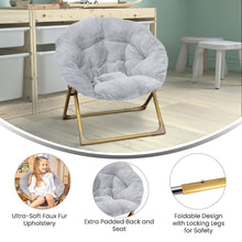 Load image into Gallery viewer, 23" Kids Cozy Mini Folding Saucer Chair, Moon Chair, Gray/Soft Gold