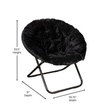 Load image into Gallery viewer, 38" Portable Faux Fur Folding Saucer Moon Chair, Black Faux Fur/Black Frame