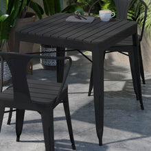 Load image into Gallery viewer, 31.5" Black Steel Patio Dining Table for 4 with Black Poly Resin Slatted Top