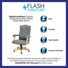 Load image into Gallery viewer, Gray Fabric Classic Executive Swivel Office Chair with Driftwood Arms and Base