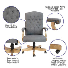 Load image into Gallery viewer, Gray Fabric Classic Executive Swivel Office Chair with Driftwood Arms and Base
