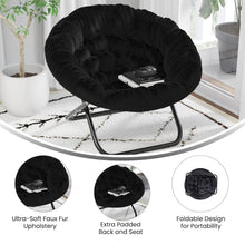 Load image into Gallery viewer, 38" Portable Faux Fur Folding Saucer Moon Chair, Black Faux Fur/Black Frame