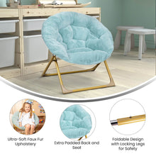 Load image into Gallery viewer, 23" Kids Cozy Mini Folding Saucer Chair, Moon Chair, Dusty Aqua/Soft Gold