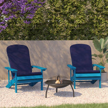 Load image into Gallery viewer, Set of 2 Adirondack Chairs in Blue with Blue Cushions for Deck, Porch, and Patio