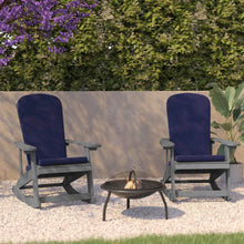 Load image into Gallery viewer, Set of 2 Adirondack Rocking Chairs in Gray with Blue Cushions, Porch, and Patio