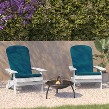 Load image into Gallery viewer, Set of 2Folding Adirondack Chairs in White with Teal Cushions, Porch, and Patio