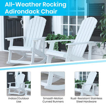 Load image into Gallery viewer, Set of 2 Adirondack Rocking Chairs in White with Teal Cushions, Porch, and Patio