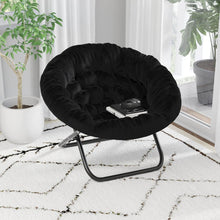 Load image into Gallery viewer, 38" Portable Faux Fur Folding Saucer Moon Chair, Black Faux Fur/Black Frame