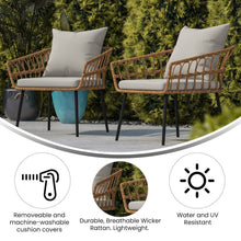 Load image into Gallery viewer, Set of 2 Boho Rope Rattan Wicker Patio Chairs with Gray Cushions, Natural