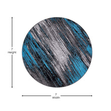 Load image into Gallery viewer, 7' x 7' Round Blue Abstract Area Rug - Olefin Rugs