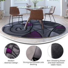 Load image into Gallery viewer, 7' x 7' Round Purple Abstract Area Rug - Olefin Rug
