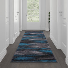 Load image into Gallery viewer, 2' x 10' Blue Abstract Area Rug - Olefin Rug