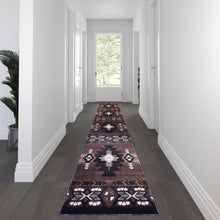 Load image into Gallery viewer, 3' x 16' Chocolate Traditional Southwestern Area Rug - Olefin Fibers