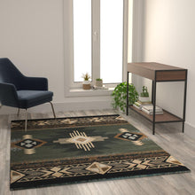 Load image into Gallery viewer, 5' x 7' Sage Traditional Southwestern Area Rug - Olefin Fibers with Jute Backing